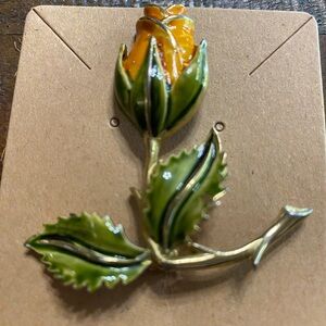 Women’s Peach Color Rose Enamel Brooch Pin